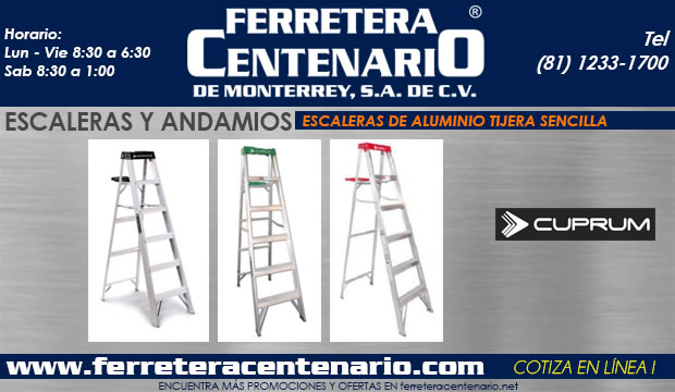 escaleras andamios de aluminio tijera sencilla Cuprum ferretera centenario de monterrey mexico