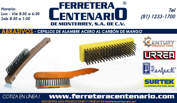 cepillos de alambre acero al carbon con mango de madera abrasivos ferretera centenario monterrey mexico
