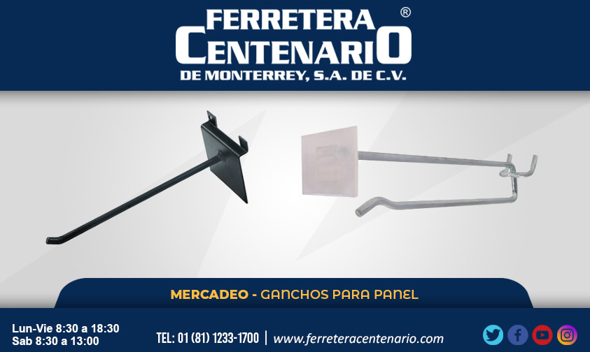 ganchos panel mercadeo accesorios ferretera centenario monterrey mexico 